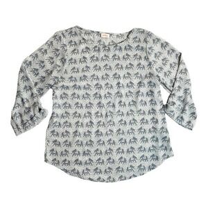 🍀 Pixley Gray Elephants Semi Sheer 3/4 Sleeve Blouse Women’s Size Medium